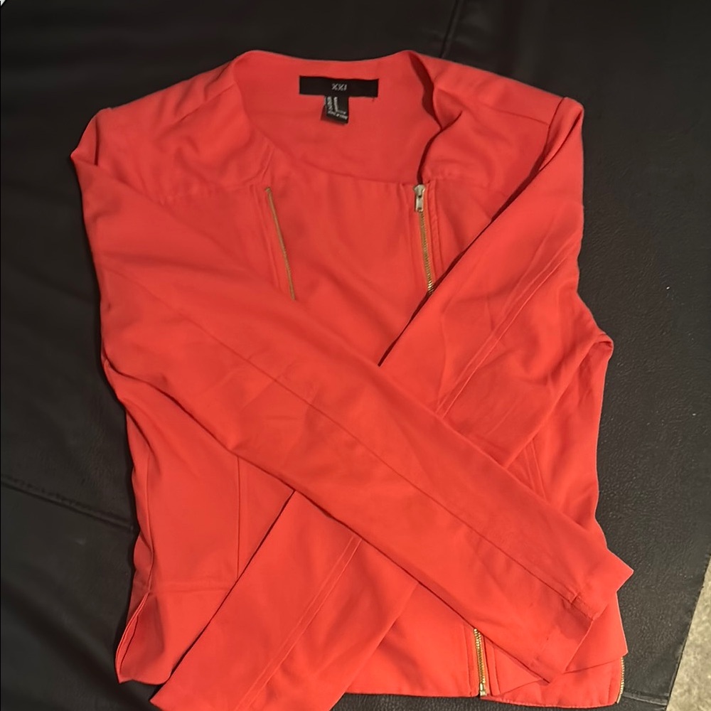 Forever 21 Orange Zippered Long Sleeve Bomber Jacket